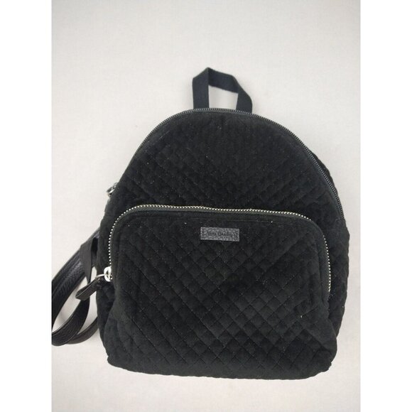 Vera Bradley Solid Black Mini Small Backpack Micro Quilted Foxes - Picture 2 of 12